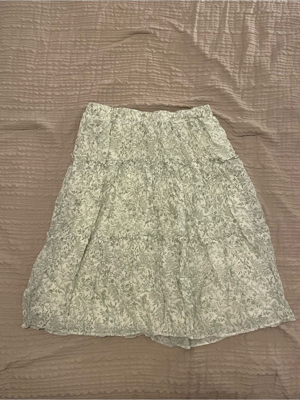 Sage Floral Tiered Midi Skirt